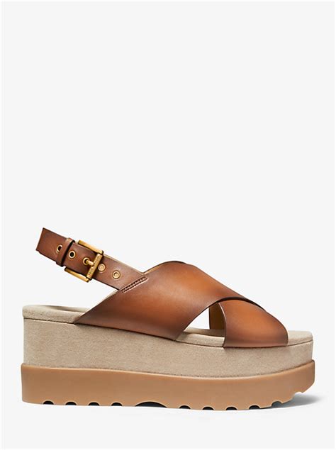 michael kors becker burnished|Becker Burnished Leather Flatform Sandal .